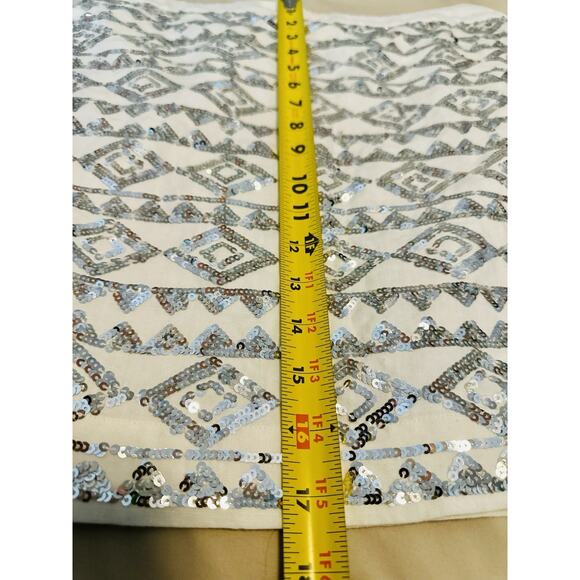 Banana Republic Sequin Linen White Mini Skirt Y2K Geo Pattern Size 6 - Picture 6 of 7